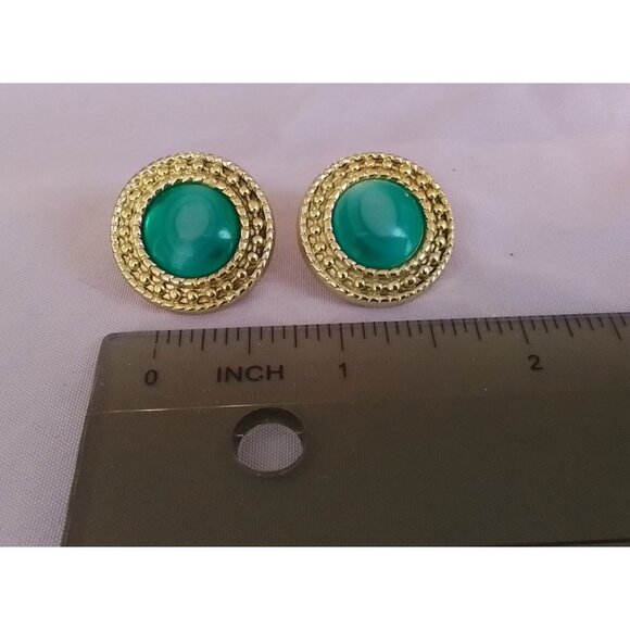 Vintage Gold-Tone & Green Clip-On Earrings - Picture 2 of 4